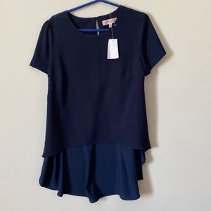 NWT Short sleeve, high low, navy blue blouse